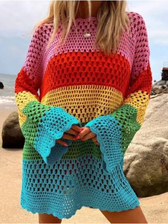 Show Me Your MuMu Other - Show Me Your Mumu Paula Pullover size S Crochet Rainbow Beach Cover-Up Sweater